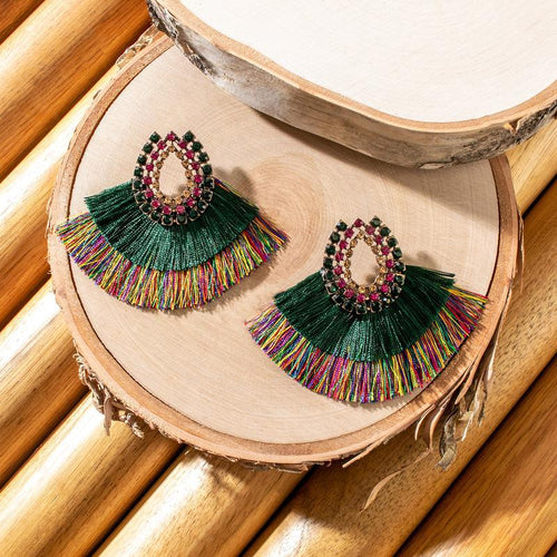 Colorful Stone and Tassel Earrings