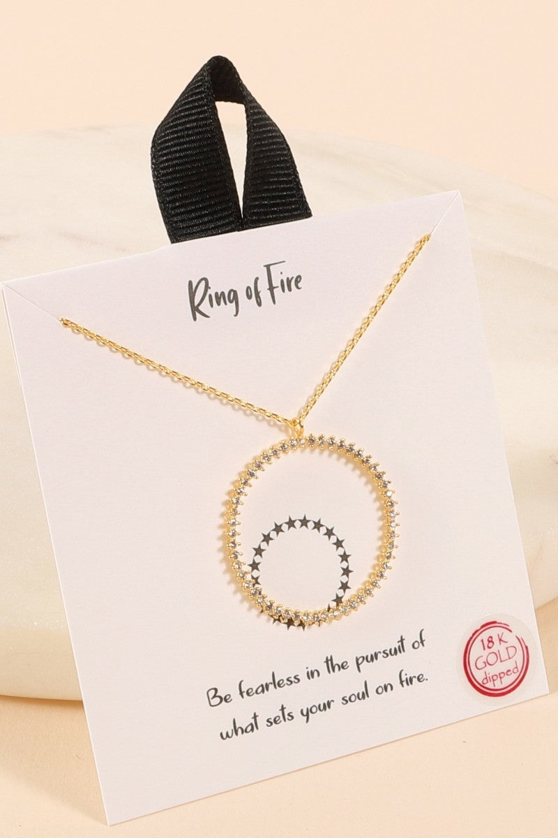 Ring of Fire Pave Cubic Zirconia Circle Gold Necklace
