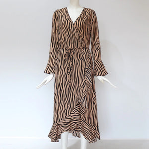 Long Sleeve Zebra Print Maxi Dress