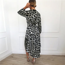 Load image into Gallery viewer, Deep V-Neck Long Sleeve Leopard Dress