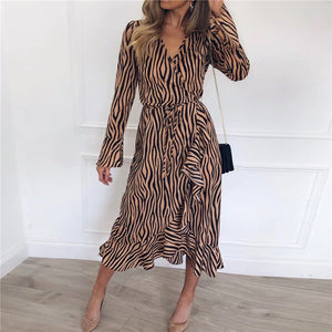 Long Sleeve Zebra Print Maxi Dress