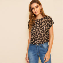 Load image into Gallery viewer, Round Neck Short Sleeve Leopard Blouse