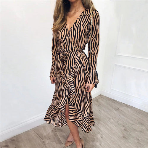 Long Sleeve Zebra Print Maxi Dress