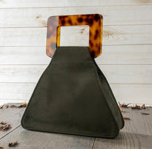 Load image into Gallery viewer, Suede Tortoise Shell Handle Clutch Bag