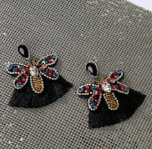 Load image into Gallery viewer, Stone and Tassel Bee Earrings