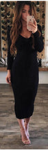 Load image into Gallery viewer, Long Sleeve Knitted Bodycon V Neck Long Dress