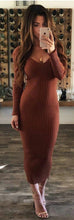 Load image into Gallery viewer, Long Sleeve Knitted Bodycon V Neck Long Dress