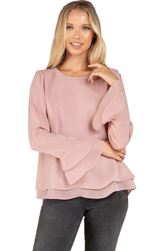 Long Sleeve Blouse With Double Flounced Cuff