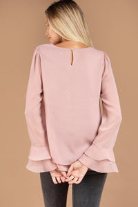 Long Sleeve Blouse With Double Flounced Cuff